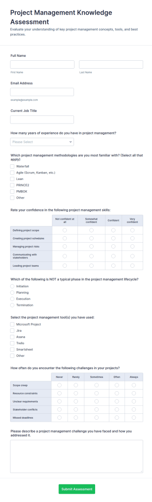 Project Management Knowledge Assessment Form Template