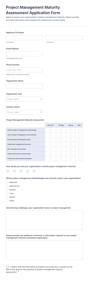 Project Management Maturity Assessment Application Form Template