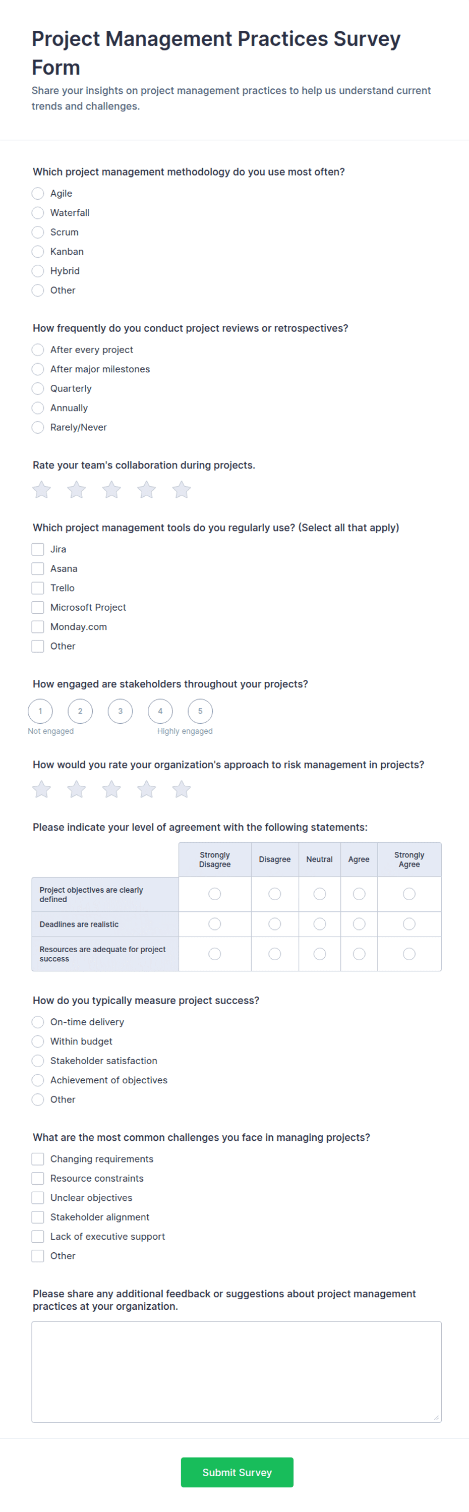 Project Management Practices Survey Form Template | Jotform