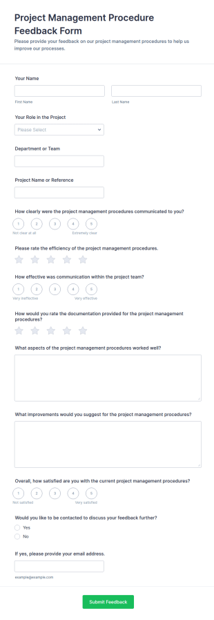 Project Management Procedure Feedback Form Template