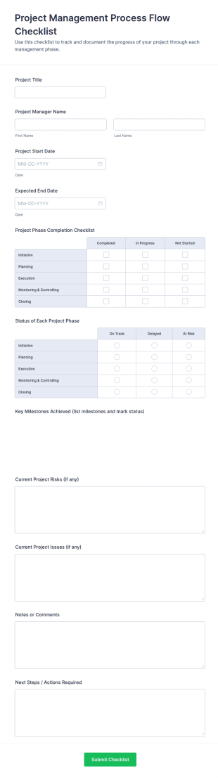 Project Management Process Flow Checklist Form Template