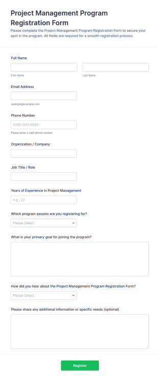 Project Management Program Registration Form Template