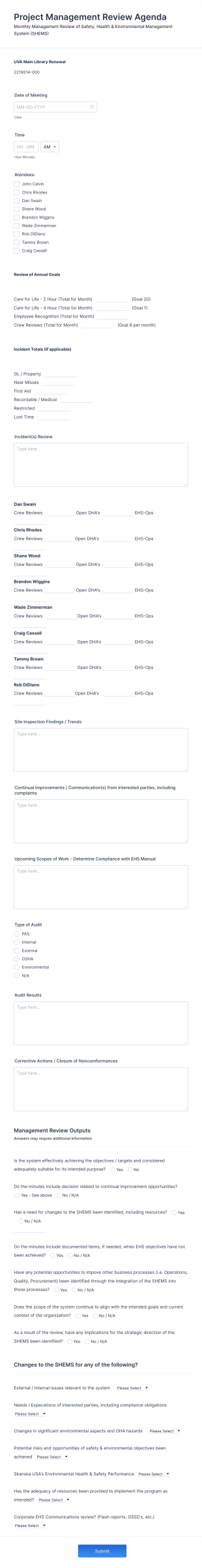 UVA MLR Project Management Review Form Template