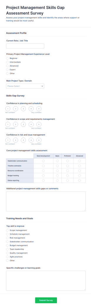 Project Management Skills Gap Assessment Survey Form Template