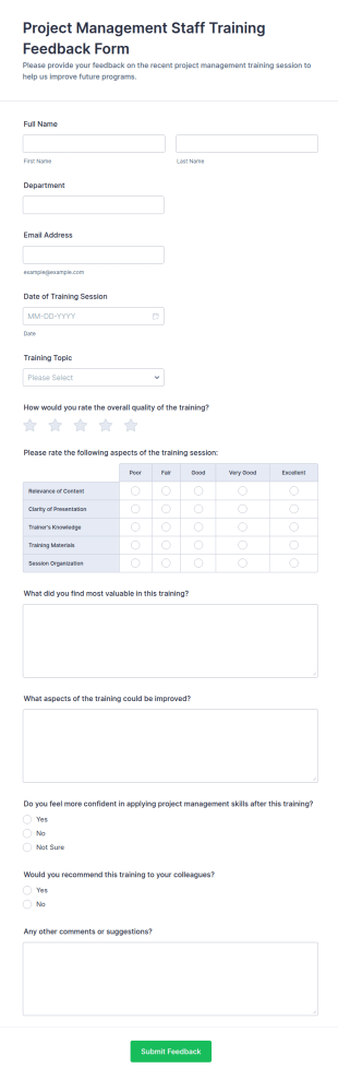 Project Management Staff Training Feedback Form Template
