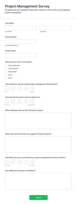 Project Management Survey Form Template