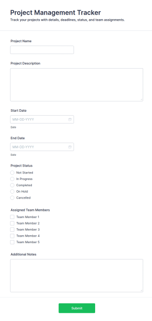 Project Management Tracker Form Template