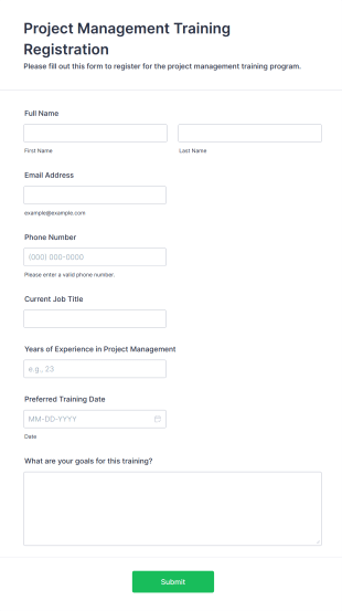 Project Management Training Form Template