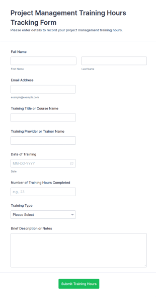 Project Management Training Hours Tracking Form Template