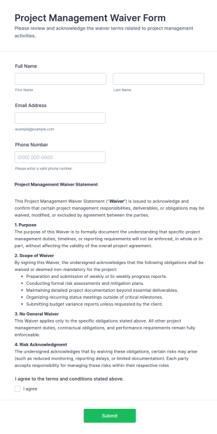 Project Management Waiver Form Template