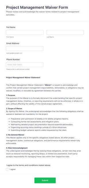 Project Management Waiver Form Template