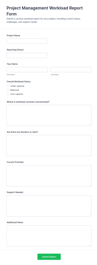 Project Management Workload Report Form Template