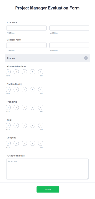 Project Manager Evaluation Form Template