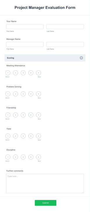 Project Manager Evaluation Form Template