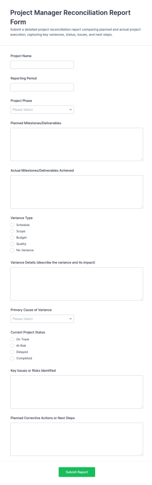 Project Manager Reconciliation Report Form Template