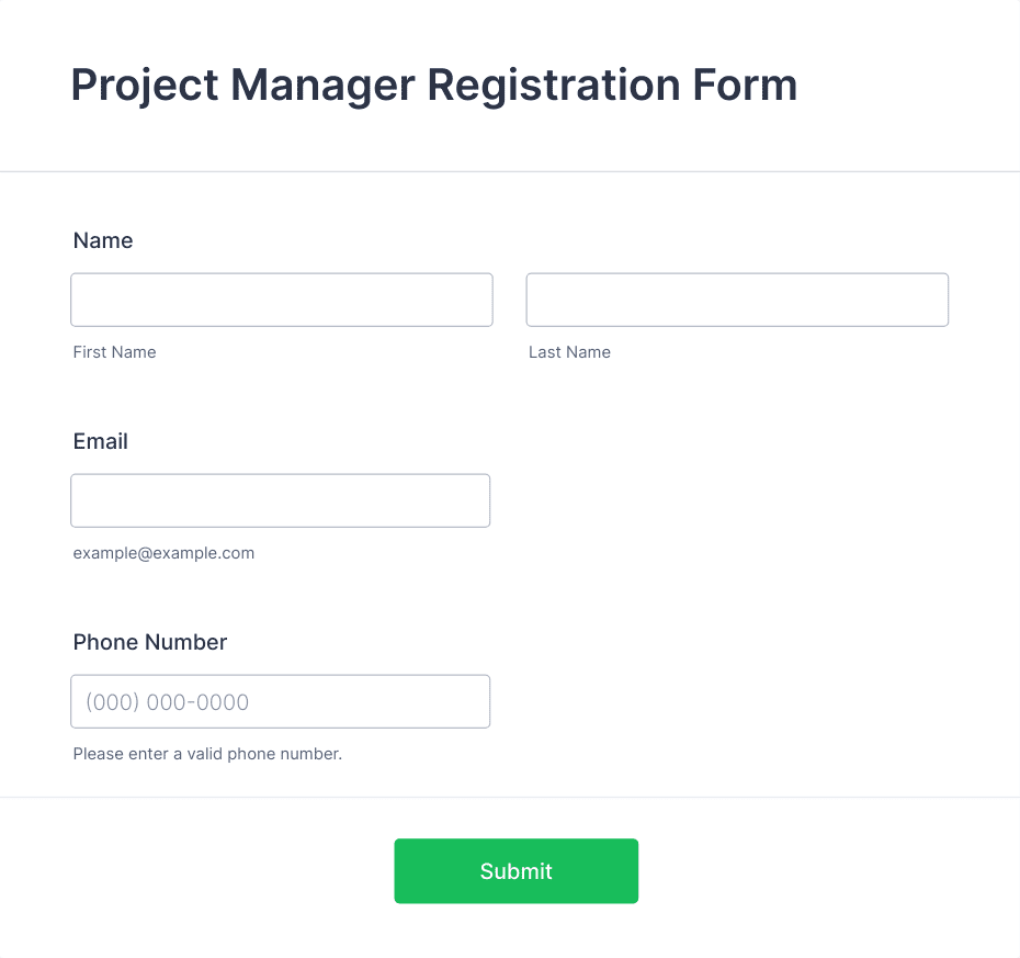 Project Manager Registration Form Template | Jotform