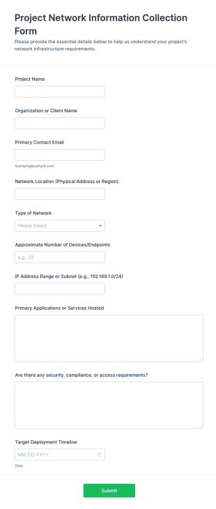 Project Network Information Collection Form Template