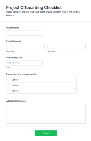 Project Offboarding Checklist Form Template