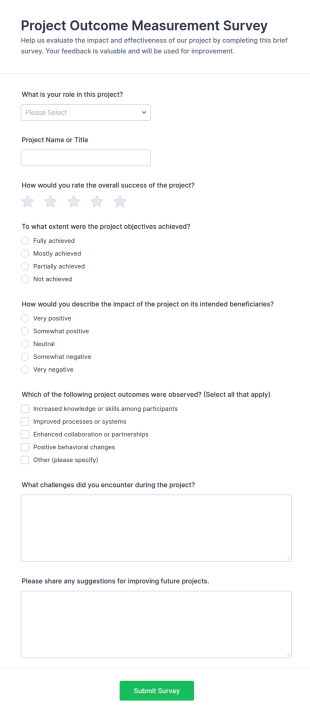 Project Outcome Measurement Survey Form Template