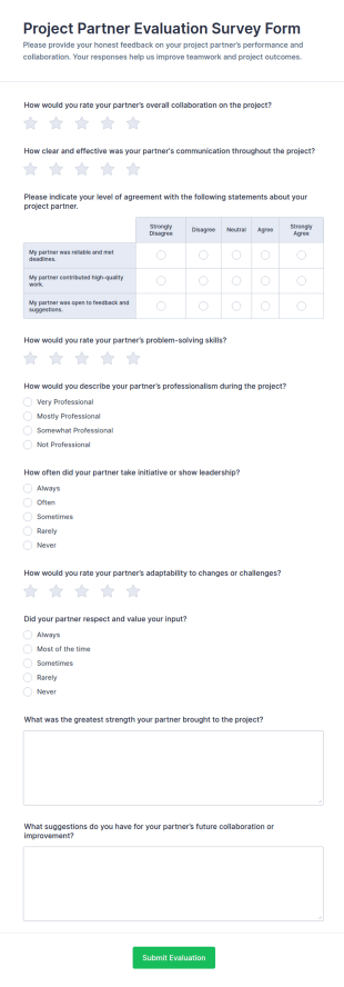 Project Partner Evaluation Survey Form Template