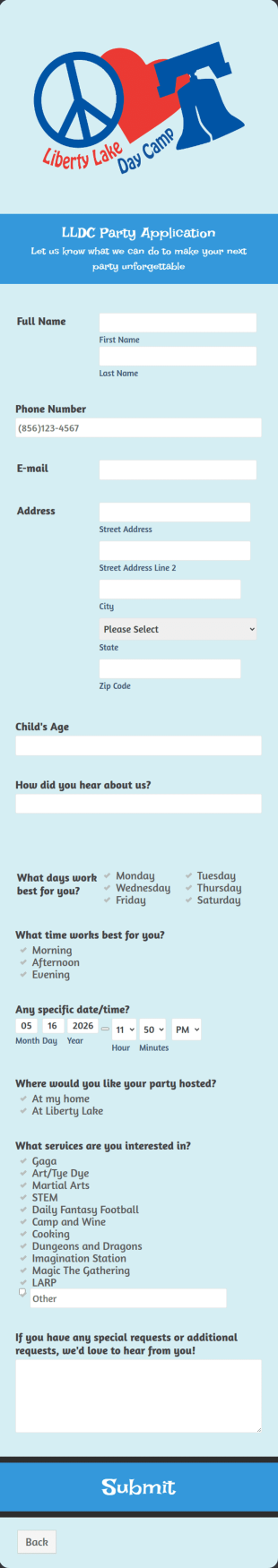 Project Party Form Template