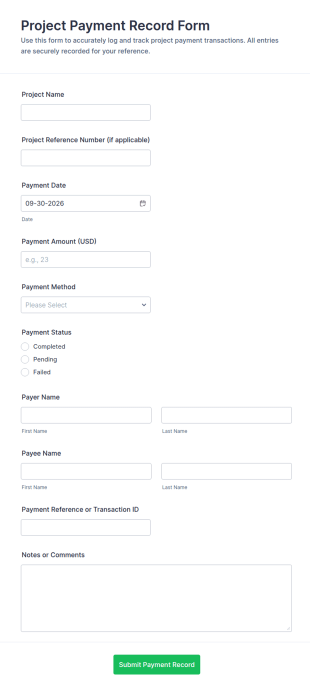 Project Payment Record Form Template
