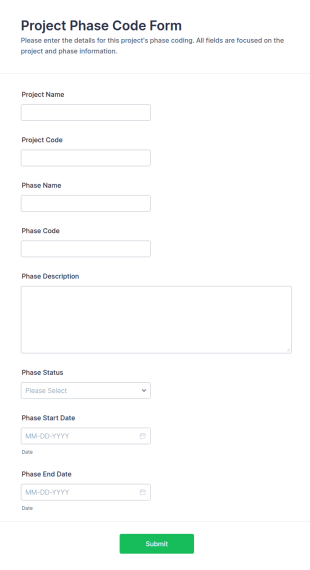 Project Phase Code Form Template
