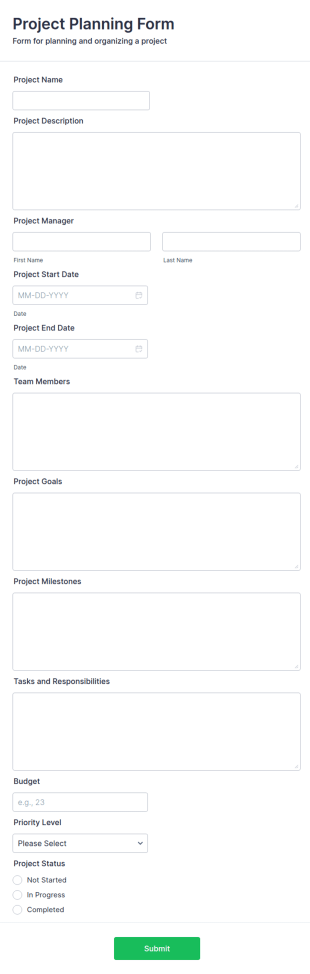 Project Planning Form Template