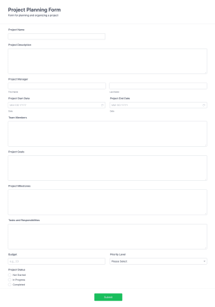 Project Planning Form Template