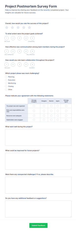 Project Postmortem Survey Form Template