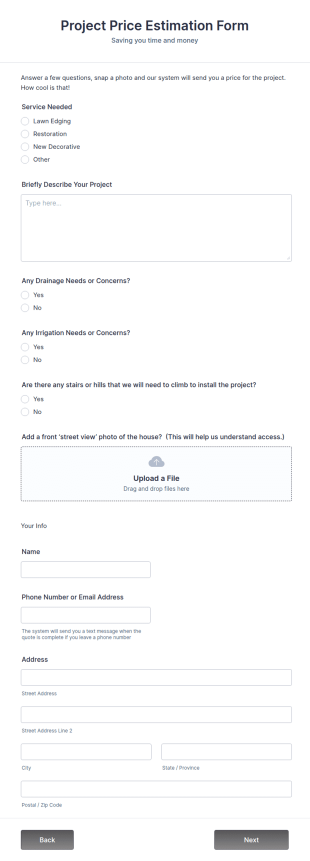 Project Price Estimation Form Template
