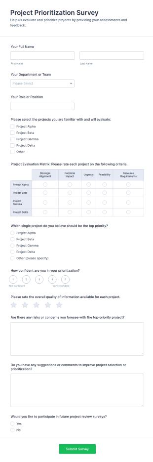 Project Prioritization Survey Form Template