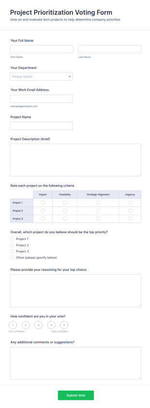 Project Prioritization Voting Form Template