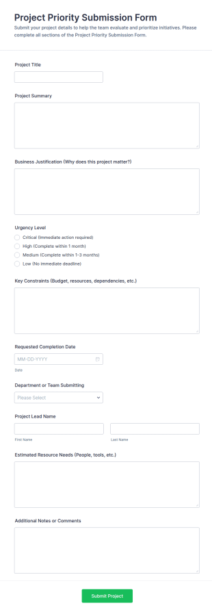 Project Priority Submission Form Template