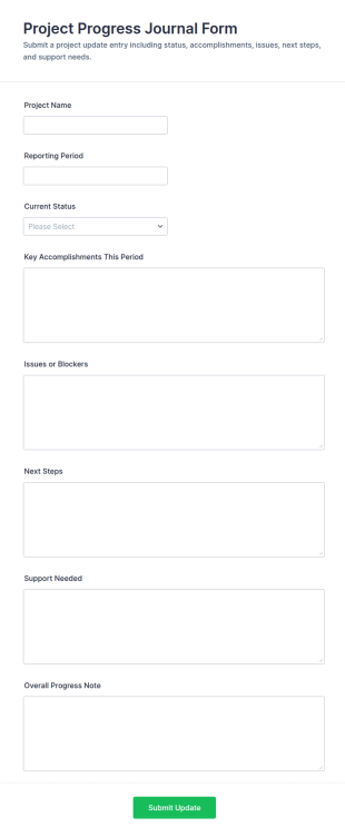 Project Progress Journal Form Template