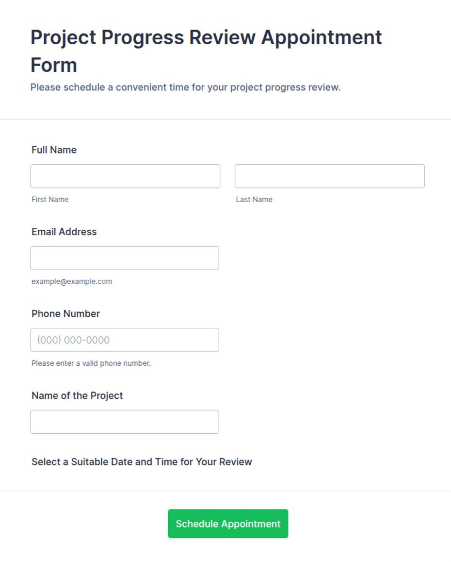 Project Progress Review Appointment Form Template | Jotform