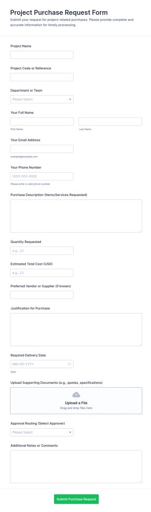 Project Purchase Request Form Template