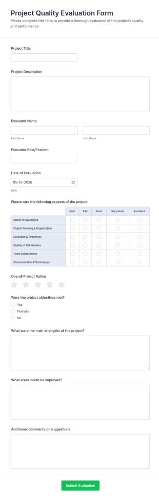 Project Quality Evaluation Form Template