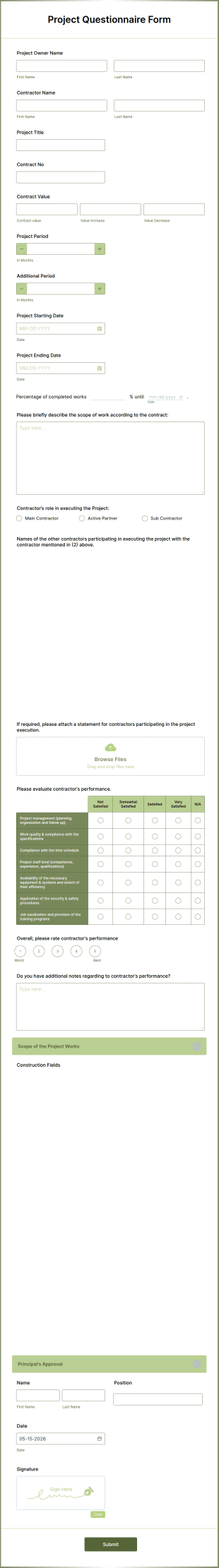 Project Questionnaire Form Template