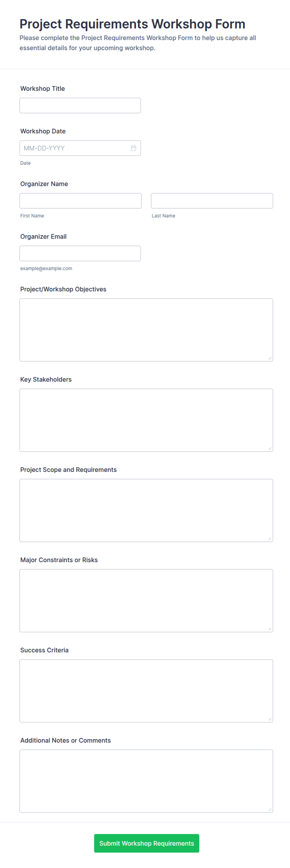 Project Requirements Workshop Form Template | Jotform