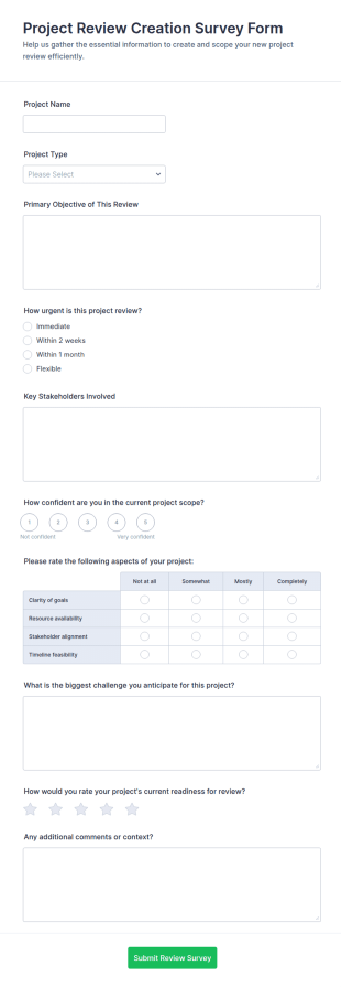 Project Review Creation Survey Form Template