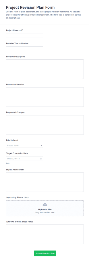 Project Revision Plan Form Template