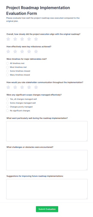 Project Roadmap Implementation Evaluation Form Template