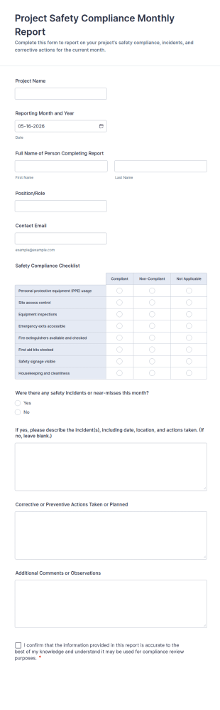 Project Safety Compliance Monthly Report Form Template
