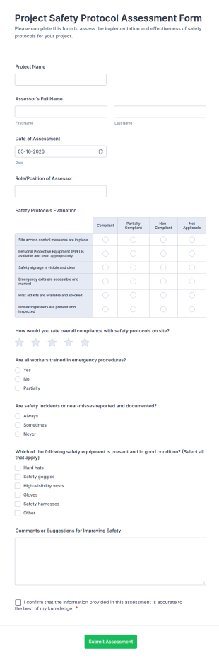 Project Safety Protocol Assessment Form Template