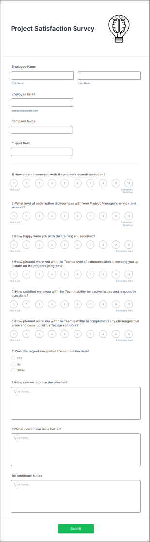 Project Satisfaction Survey Form Template