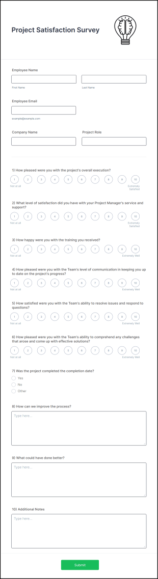 Project Satisfaction Survey Form Template