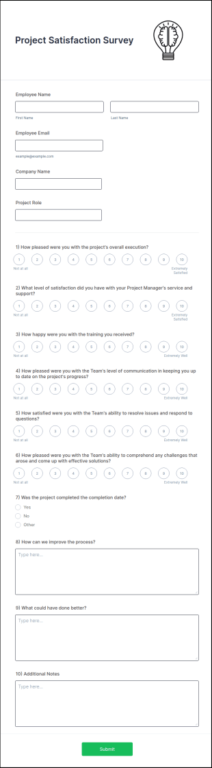 Project Satisfaction Survey Form Template