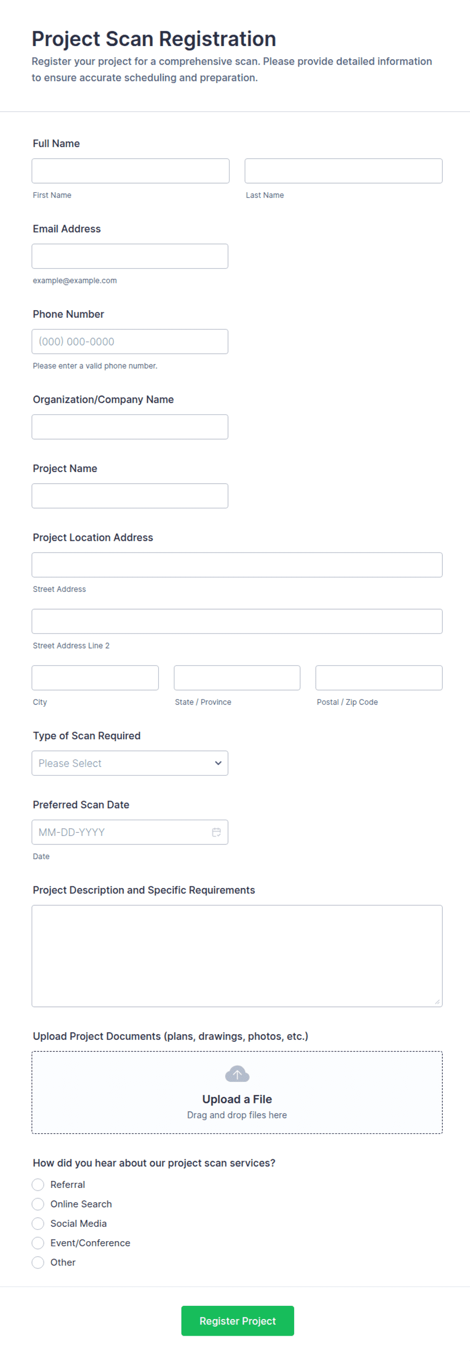 Project Scan Registration Form Template | Jotform