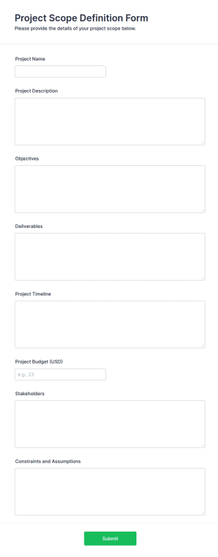 Project Scope Definition Form Template